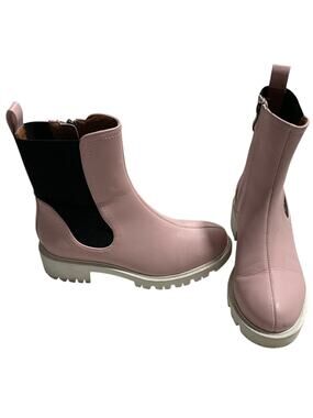 Beast Fashion Boots Lug Sole Slip On Mid-Calf Womens 6 Pink White Black Chunky